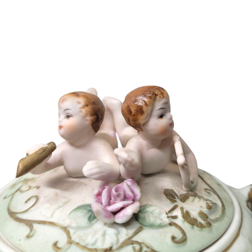 Vintage Norleans Japan Cherub Porcelain Covered Trinket Box
